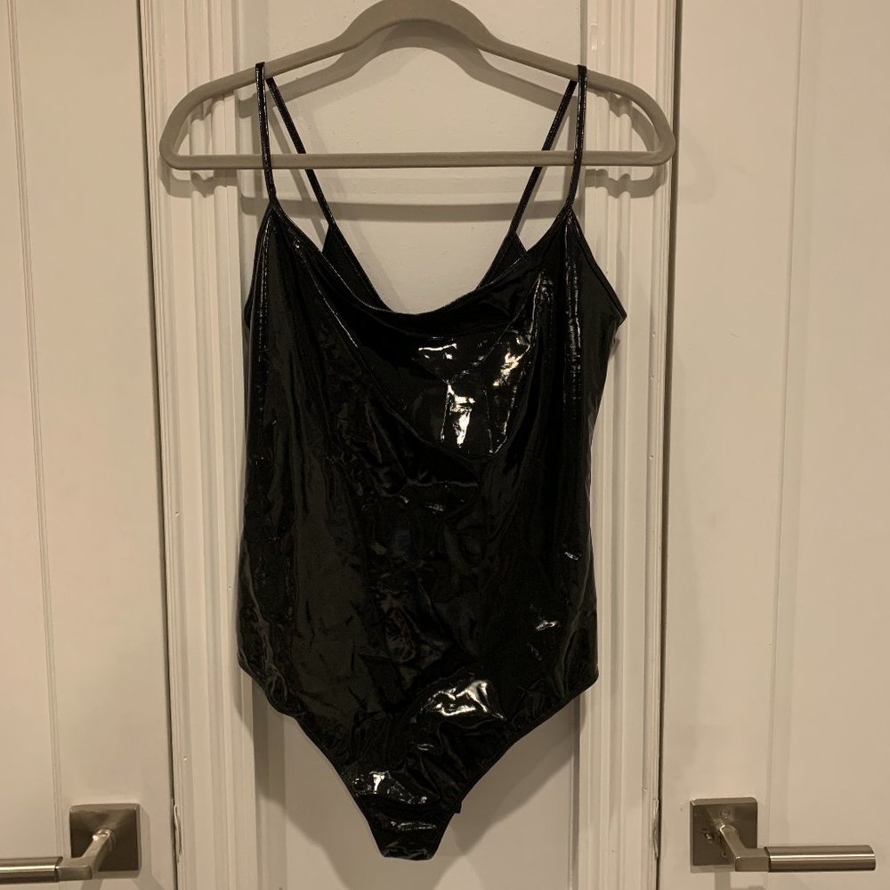 ALIX NYC Black Vinyl Stretch Bodysuit - Size Small